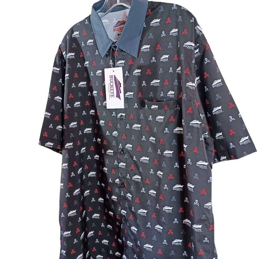NWT Buckeye Cruise for Cancer Black Beach Skull Coastal Button Up Shirt Mens XL - Picture 4 of 9